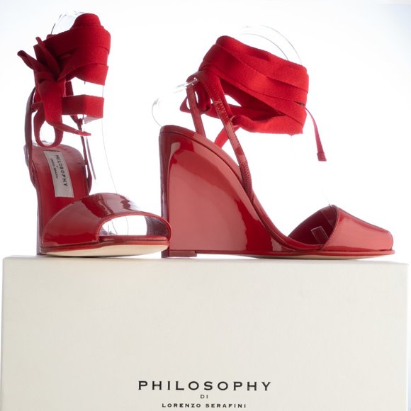 NIB Philosophy Di Lorenzo Serafini wrap Sandal in red-patent leather - Picture 2 of 12